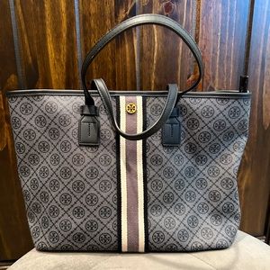Tory Burch Monogram Coated Canvas Small Tote